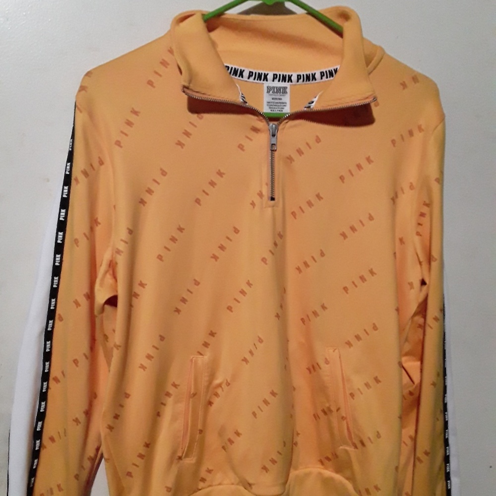 pink victoria secret mustard yellow sweater.